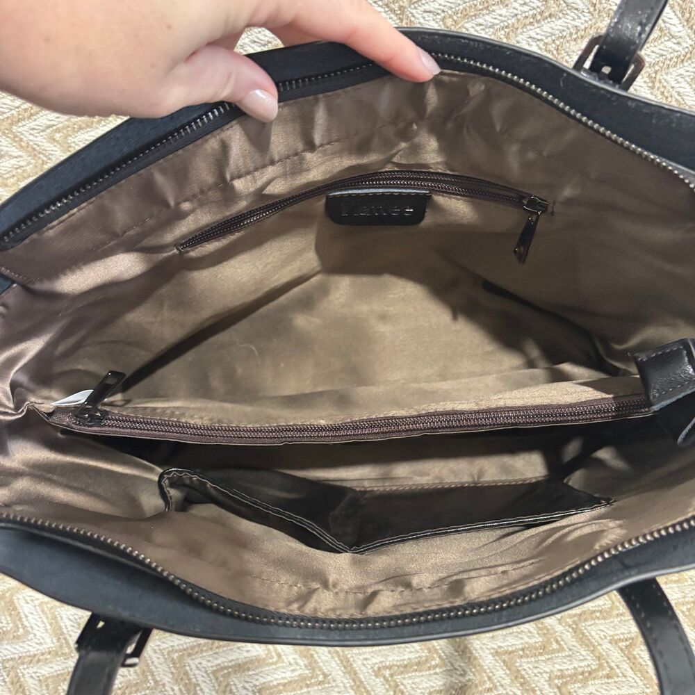 Kattee Black Leather Shoulder Tote Bag Purse Zip Top - Picture 5 of 11